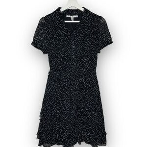 LC Lauren Conrad Dress Black White Polka Dot Ruffle Flutter Women’s Size 8 Small